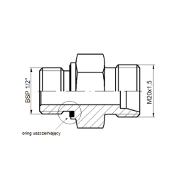 20 x Tiesus hidraulinis prijungimas: ED, BB sriegis: BSP 1/2" - M20x1.5 su NBR sandarikliu