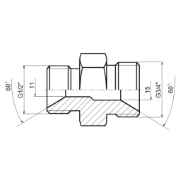 10 x Tiesios hidraulinės jungties tipas: BB sriegiai: BSP 3/4" - BSP 1/2"