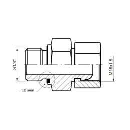10 x Tiesus hidraulinis prijungimas: ED, sriegis: BSP 1/4" - M16x1.5 su NBR sandarikliu.