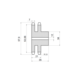 5 x Dviguba grandinės žvaigzdė 2x13 dantų 1/2" 08 B-2 grandinei
