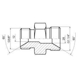 5 x Tiesios hidraulinės jungties tipas: BB sriegiai: BSP 1 1/4" - BSP 5/8"