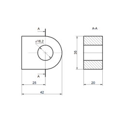 5 x Suvirinama kilpa kaiščiui su skyle FI 16,2 mm, tvirtinimas hidraulinio cilindro suvirinimui 16x35x20 mm