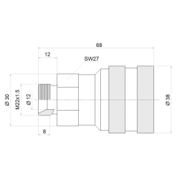 5 x Hidraulinė greitoji jungtis, „Euro“, minkšto paspaudimo tipo lizdas. Trumpas išorinis sriegis M22x1.5.