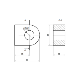 3 x Suvirinama kilpa kaiščiui su 25,2 mm FI skyle, tvirtinimas hidraulinio cilindro suvirinimui 25x50x30 mm