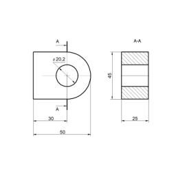3 x Suvirinama kilpa kaiščiui su 20,2 mm FI skyle, tvirtinimas hidraulinio cilindro suvirinimui 20x45x25 mm