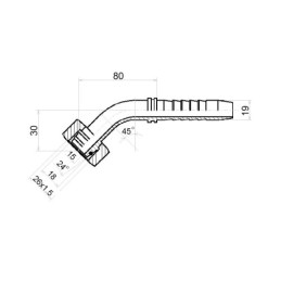 3 x Kampinis srieginis elementas DKOL-45 DN19 (20) 1SN 2SN M26x1.5