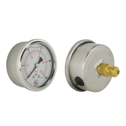 2 x Manometras su 63 mm skersmens ciferblatu, slėgio matavimo diapazonas 0–250 barų, jungtis gale