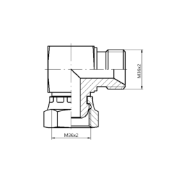 2 x Hidraulinės kampinės jungties tipas: AB sriegiai: M36x1.5 - M36x1.5