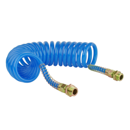 2 x Mėlyna spiralinė pneumatinė žarna M22x1.5, 5 m ilgio, pagaminta iš poliuretano