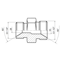 2 x Tiesios hidraulinės jungties tipas: BB sriegiai: BSP 1 1/2" - BSP 1 1/4"