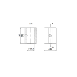 2 x Įvorė, skirta privirinti prie hidraulinio cilindro stūmoklio koto 25x50x90