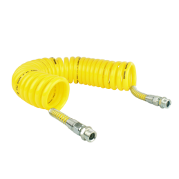 2 x Geltona spiralinė pneumatinė žarna M22x1.5, ilgis 7m, pagaminta iš poliuretano