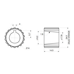 2 x 14 dantų sankaba, jungianti GR1 hidraulinį siurblį su guoliu