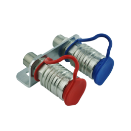 2 x Dvi hidraulinės greitosios jungtys su europietiškais lizdais, komplekte su tvirtinimo laikikliu ir spalvotais dangteliais. I