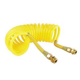 Geltona spiralinė pneumatinė žarna m22x1.5, ilgis 5.5m, pagaminta iš polietileno
