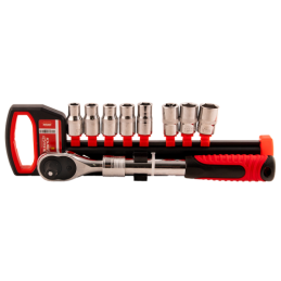 11-19 mm lizdinių raktų rinkinys su 1/2 colio prailginamu terkšle, plastikine rankena