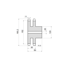 Dviguba grandinės žvaigzdė, 25 dantų, 3/4 colio, skirta 12 B-2 grandinei