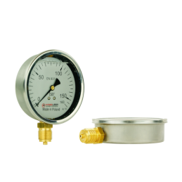 Lenkijoje pagamintas glicerino manometras, kurio ciferblato skersmuo 100 mm, slėgio matavimo diapazonas 0–160 barų