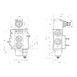 Hidraulinis skirstytuvas 1 sekcijos 40 l/min P40 su jungtimis 22/18 Hydrolider