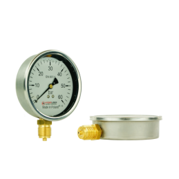 Lenkijoje pagamintas glicerino manometras, kurio ciferblato skersmuo 100 mm, slėgio matavimo diapazonas 0–60 barų