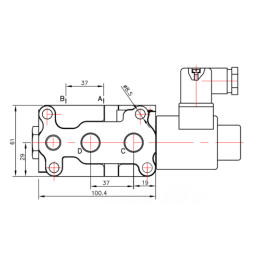 Elektromagnetinis vožtuvas hidrauliniam dalikliui 6/2 50L, valdomas elektra 24V (skirtas Tura)
