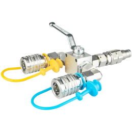 Hidraulinis skirstytuvas. 3/2 hidraulinis rutulinis vožtuvas + greitos jungtys