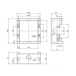 Teleskopinis cilindro laikiklis apvertimui. Matmenys: 30, aukštis: 120, plotis: 135.