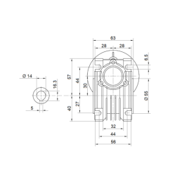 Sliekinis reduktorius elektros varikliui HMRV 30 1:30 IEC63 AC14 B14 W11 K090, atitinkantis NMRV MOTOVARIO.