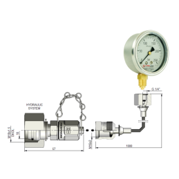 Serviso rinkinys alyvos slėgiui matuoti ir hidraulinės sistemos diagnostikai. 250 barų slėgio matuoklis + 1000 mm žarna su DKOL 