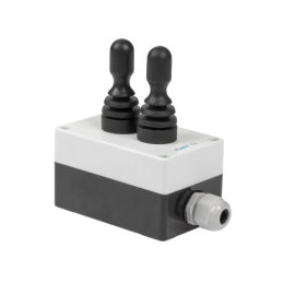 Korpusas su dviem trijų padėčių elektrinėmis valdymo svirtimis su spyruokliniu padėties nustatymu