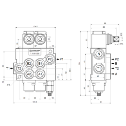 Hidraulinis skirstytuvas, 2 sekcijos, 40 l/min., 2P40, su 18/18 jungtimis, „Hydrolider“