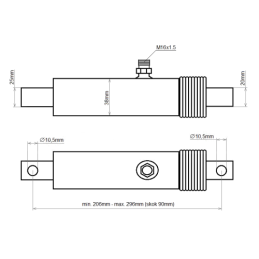Hidraulinis cilindras Brzeg trąšų barstytuvui + dvi 1500 mm žarnos + greito prijungimo jungtis EURO kištuku