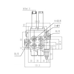 Dviejų sekcijų hidraulinis skirstytuvas 40L „Hydroleader“, valdomas trosais