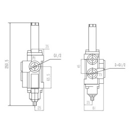 Dviejų sekcijų hidraulinis skirstytuvas 40L „Hydroleader“, valdomas trosais