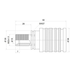 Lizdų išdėstymas aštuonioms M22x1,5 greito prijungimo jungtims tvirtinti