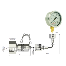 Serviso rinkinys alyvos slėgiui matuoti ir hidraulinės sistemos diagnostikai. 250 barų slėgio matuoklis + 2000 mm žarna su DKOL 