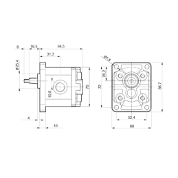 Hidraulinis krumpliaratinis siurblys, 1 grupė, dešininis sukimasis, tūris: 0,80 cm3/aps., našumas (1500 aps./min.): 1,20 l/min.