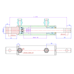 Hidraulinio cilindro pavaros ilgis: 210 mm, eiga: 85 mm. CJ2F-25/16/85, skirtas kraštų skirstytuvui su dviem padavimais.