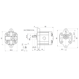 Hidraulinis krumpliaratinis siurblys, 0,5 grupė, dešininis sukimasis, tūris: 0,63 cm3/aps., našumas (1500 aps./min.): 0,945 l/mi
