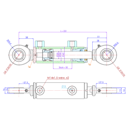 Dvigubo veikimo hidraulinio cilindro ilgis: 231 mm, eiga: 50 mm CJ2F-32/20/050 U20S