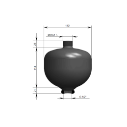 Hidraulinis akumuliatorius su hidrauliniu amortizatoriumi, tvirtinimo spaustukas, talpa: 0,5 l, įkrovimo slėgis: 100 bar.