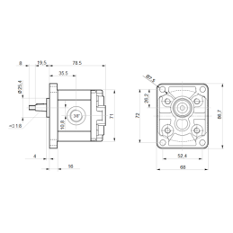 Hidraulinis krumpliaratinis siurblys, 1 grupė, dešininis sukimasis, našumas: 1,80 cm3/aps., našumas (1500 aps./min.): 2,70 l/min