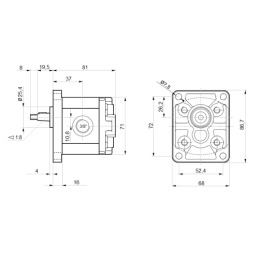 Hidraulinis krumpliaratinis siurblys, 1 grupė, dešininis sukimasis, našumas: 2,70 cm3/aps., našumas (1500 aps./min.): 4,05 l/min