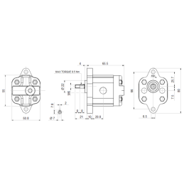 Hidraulinis krumpliaratinis siurblys, 0,5 grupė, dešininis sukimasis, tūris: 1,00 cm3/aps., našumas (1500 aps./min.): 1,5 l/min.