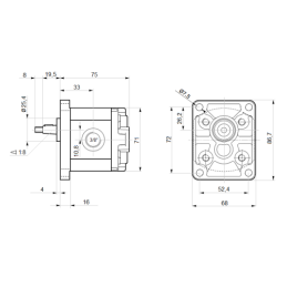 Hidraulinis krumpliaratinis siurblys, 1 grupė, dešininis sukimasis, tūris: 1,10 cm3/aps., našumas (1500 aps./min.): 1,65 l/min.