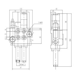 2 sekcijų hidraulinis skirstytuvas, 40 l/min. „Hydroleader“ su plūduriuojančia sekcija, valdoma trosais arba svirtimis