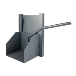 Pilnas grūdų iškrovimo latakas su slopintuvu priekabos pusei, su svirtimi ir bunkeriu