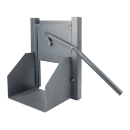 Pilnas grūdų iškrovimo latakas su slopintuvu priekabos pusei, su svirtimi ir bunkeriu