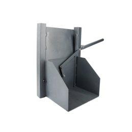 Pilnas grūdų iškrovimo latakas su slopintuvu priekabos pusei, su svirtimi ir bunkeriu