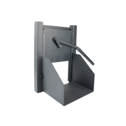 Pilnas grūdų iškrovimo latakas su slopintuvu priekabos pusei, su svirtimi ir bunkeriu